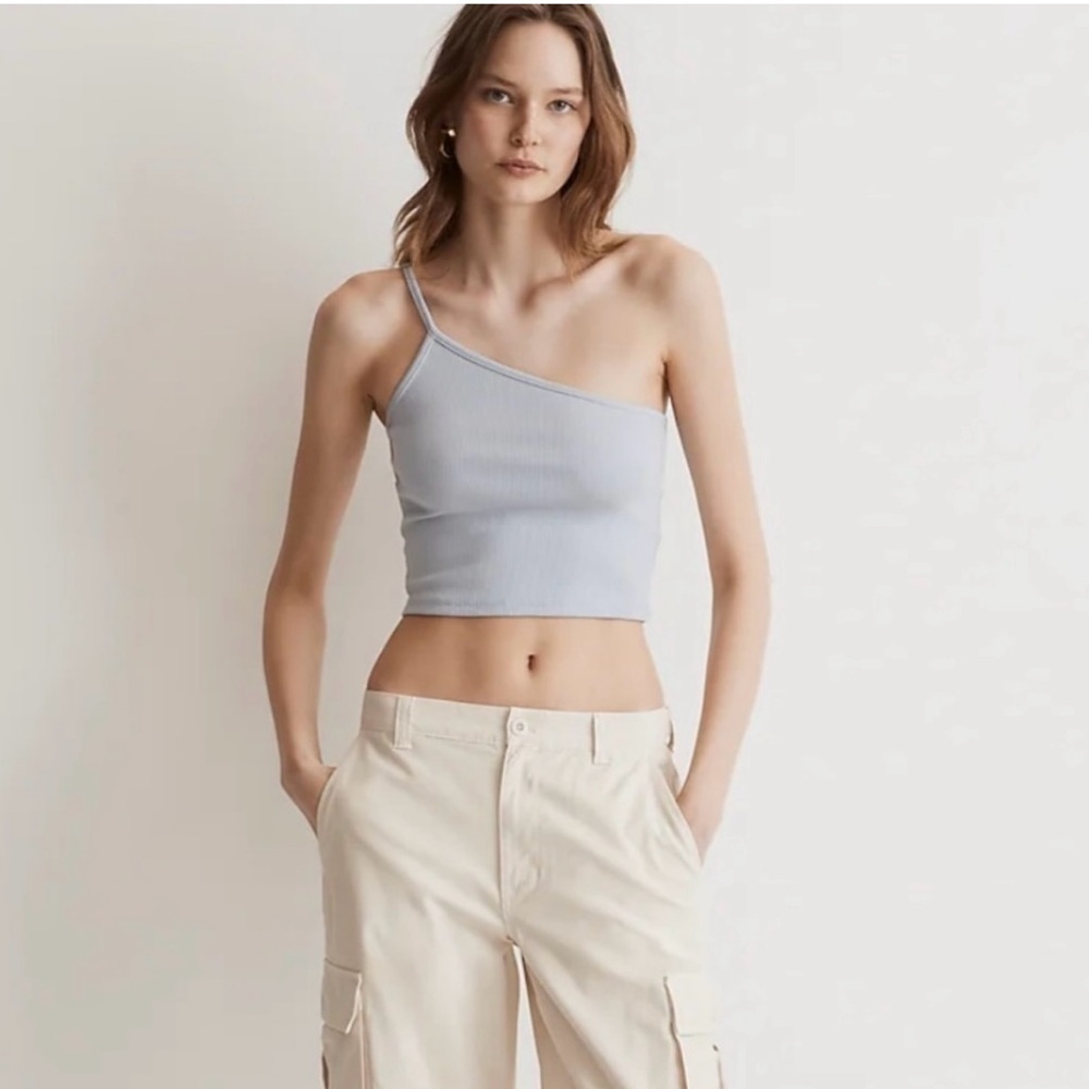 Madewell One-Shoulder Crop Tank in Sleekhold Distant Periwinkle